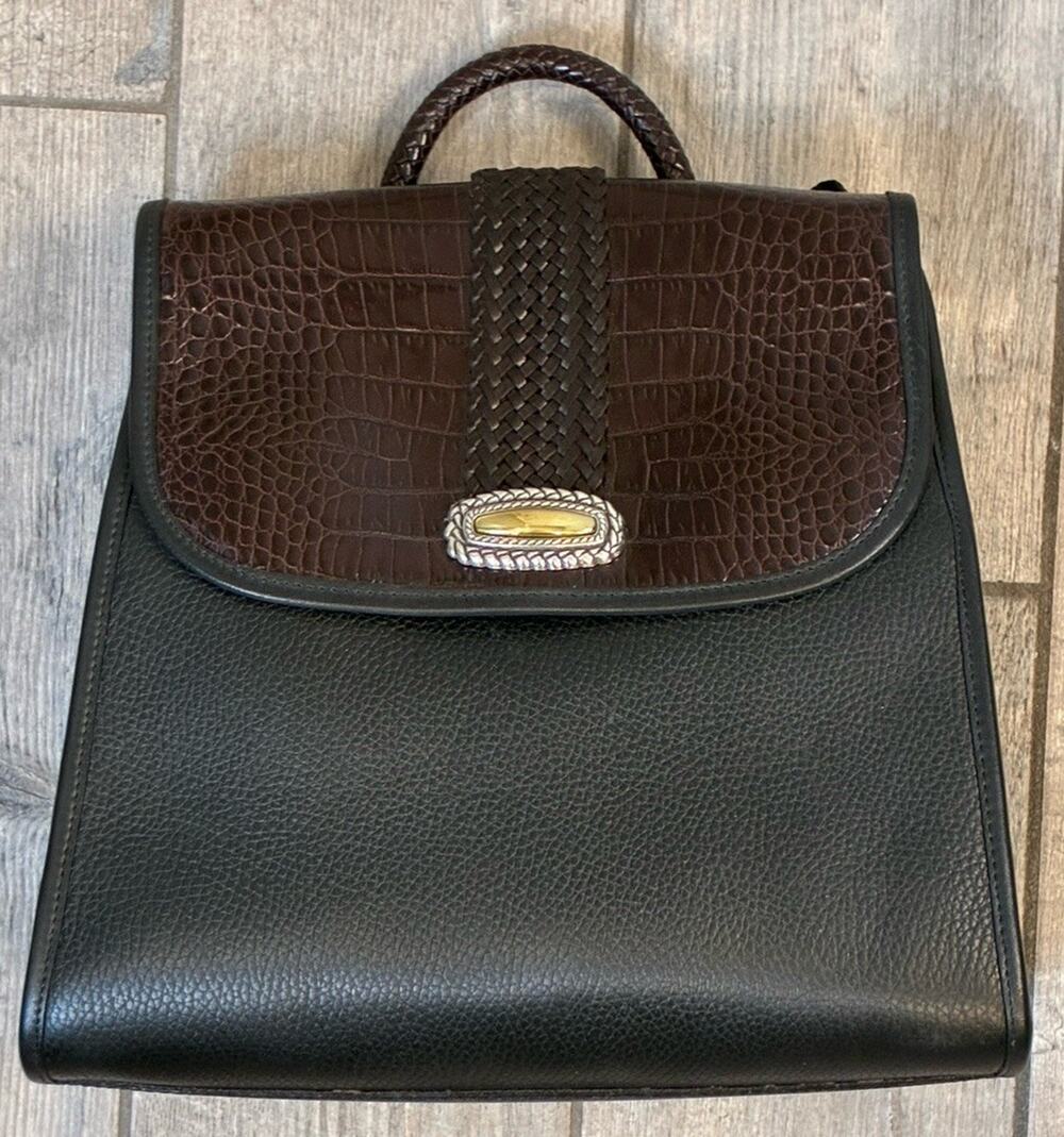Vintage Brighton Leather Rucksack Backpack Black Brown Croc NWT Deadstock Y2K